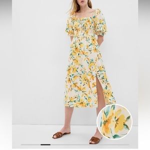 Gap puff sleeve linen blend dress